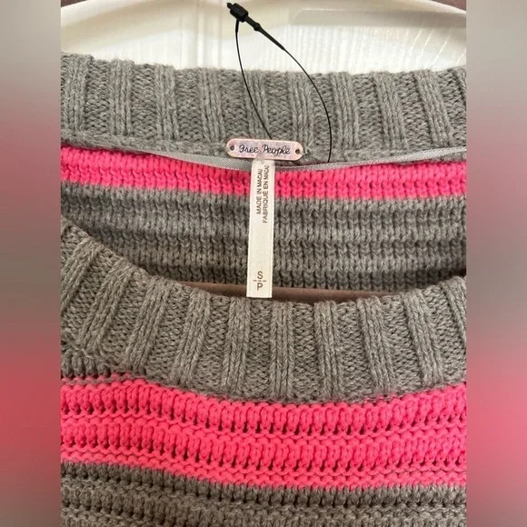 NWOT Free People, Links Pullover, Pink/Gray Stripes - Picture 7 of 8
